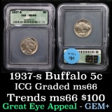 1937-s Buffalo Nickel 5c Graded ms66 by ICG
