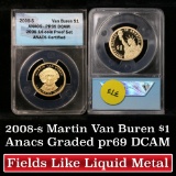 ANACS 2008-s Martin Van Buren Presidential Dollar $1 Graded pr69 dcam By ANACS