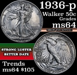 1936-p Walking Liberty Half Dollar 50c Grades Choice Unc