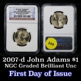 NGC 2007-d John Adams Presidential Dollar $1 Graded ms65 By NGC