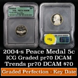 2004-s Peace Medal Jefferson Nickel 5c Graded pr70 dcam By ICG