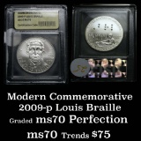2009-P Louis Braille Modern Commem Dollar $1 Graded ms70, Perfection By USCG