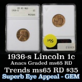 ANACS 1936-s Lincoln Cent 1c Graded ms65 rd By ANACS