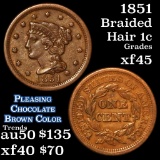 1851 Braided Hair Large Cent 1c Grades xf+