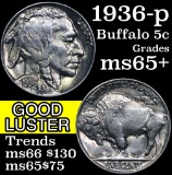1936-p Buffalo Nickel 5c Grades GEM+ Unc