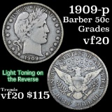 1909-p Barber Half Dollars 50c Grades vf, very fine