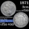 1871 Three Cent Copper Nickel 3cn Grades vf, very fine