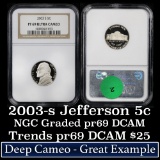 2003-s Jefferson Nickel 5c Grades GEM++ Proof Deep Cameo
