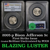 PCGS 2005-p Bison Jefferson Nickel 5c Graded ms65 By PCGS
