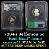 2004-s Keel Boat Jefferson Nickel 5c Graded pr69 dcam By ICG