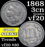 1868 Three Cent Copper Nickel 3cn Grades vf, very fine