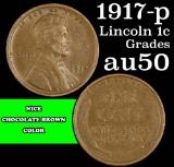1917-p Lincoln Cent 1c Grades AU, Almost Unc