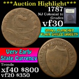 **Auction Highlight** 1787 NJ Small Planchet, Plain Shield Colonial Cent 1c Graded vf++ By USCG (fc)