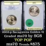 2003-p Sacagawea Golden Dollar $1 Graded GEM++ Perfection By SGS