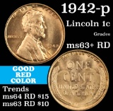 1942-p Lincoln Cent 1c Grades Select+ Unc RD