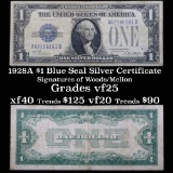 1928A $1 Blue Seal Silver Certificate Sigs Woods/Mellon Grades vf+