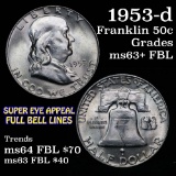 1953-d Franklin Half Dollar 50c Grades Select Unc+ FBL