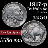 1917-p Buffalo Nickel 5c Grades AU, Almost Unc