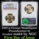 NGC 2007-p George Washington Presidential Dollar $1 Graded ms64 By NGC