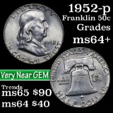 1952-p Franklin Half Dollar 50c Grades Choice+ Unc