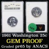 ANACS 1961 Washington Quarter 25c Graded pr65 By ANACS