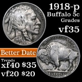 1918-p Buffalo Nickel 5c Grades vf++