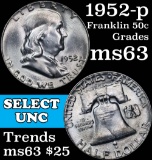 1952-p Franklin Half Dollar 50c Grades Select Unc