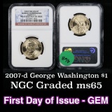 NGC 2007-d George Washington Presidential Dollar $1 Graded ms65 By NGC