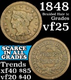 1848 Braided Hair Large Cent 1c Grades vf+