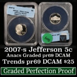 ANACS 2007-s Jefferson Nickel 5c Graded pr70 dcam By ANACS