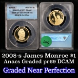ANACS 2008-s James Monroe Presidential Dollar $1 Graded pr69 dcam By ANACS