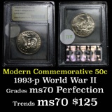 1991-1995-P WWII Modern Commem Half Dollar 50c Graded ms70, Perfection by USCG