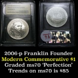2006-P Ben Franklin Founding Father Modern Commem Dollar $1 Graded ms70, Perfection by USCG