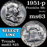 1951-p Franklin Half Dollar 50c Grades Select Unc