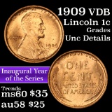 1909 vdb Lincoln Cent 1c Grades Unc Details