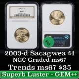 NGC 2003-d Sacagawea Golden Dollar $1 Graded ms67 By NGC