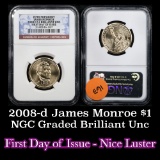 NGC 2008-d James Monroe Presidential Dollar $1 Graded ms65 By NGC