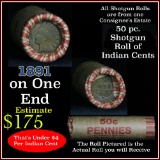 Indian Head Penny 1c Shotgun Roll, 1891 on one end, reverse on the other (fc)