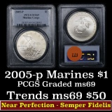 PCGS 2005-p Marines Modern Commem Dollar $1 Graded ms69 By PCGS