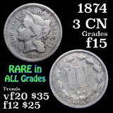 1874 Three Cent Copper Nickel 3cn Grades f+