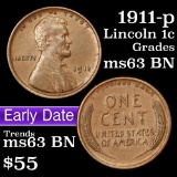 1911-p Lincoln Cent 1c Grades Select Unc BN