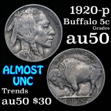 1920-p Buffalo Nickel 5c Grades AU, Almost Unc