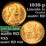1939-p Lincoln Cent 1c Grades Gem+ Unc RD