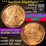 ***Auction Highlight*** 1910-p Lincoln Cent 1c Graded Gem+ Unc RD By USCG (fc)