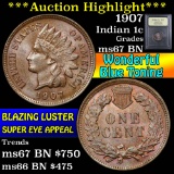 ***Auction Highlight*** 1907 Indian Cent 1c Graded GEM++ Unc BN By USCG (fc)