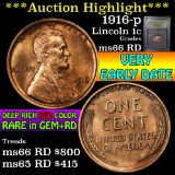 ***Auction Highlight*** 1916-p Lincoln Cent 1c Graded GEM+ Unc RD By USCG (fc)