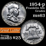 1954-p Franklin Half Dollar 50c Grades Select Unc