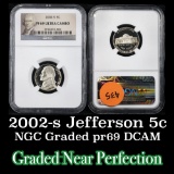 NGC 2002-s Jefferson Nickel 5c Graded pr69 dcam By NGC