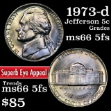 1973-d Jefferson Nickel 5c Grades GEM+ 5fs
