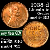 1938-d Lincoln Cent 1c Grades Choice+ Unc RD